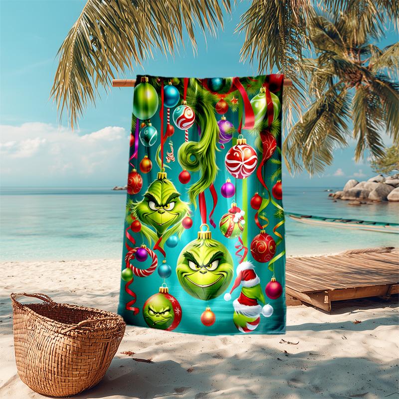Christmas Gift Oscar Comedy Movie How the Grinch Stole Christmas Soft Beach Towel Outdoor Camping Vacation Swinging Beach Scarf Decorative Blanket B6