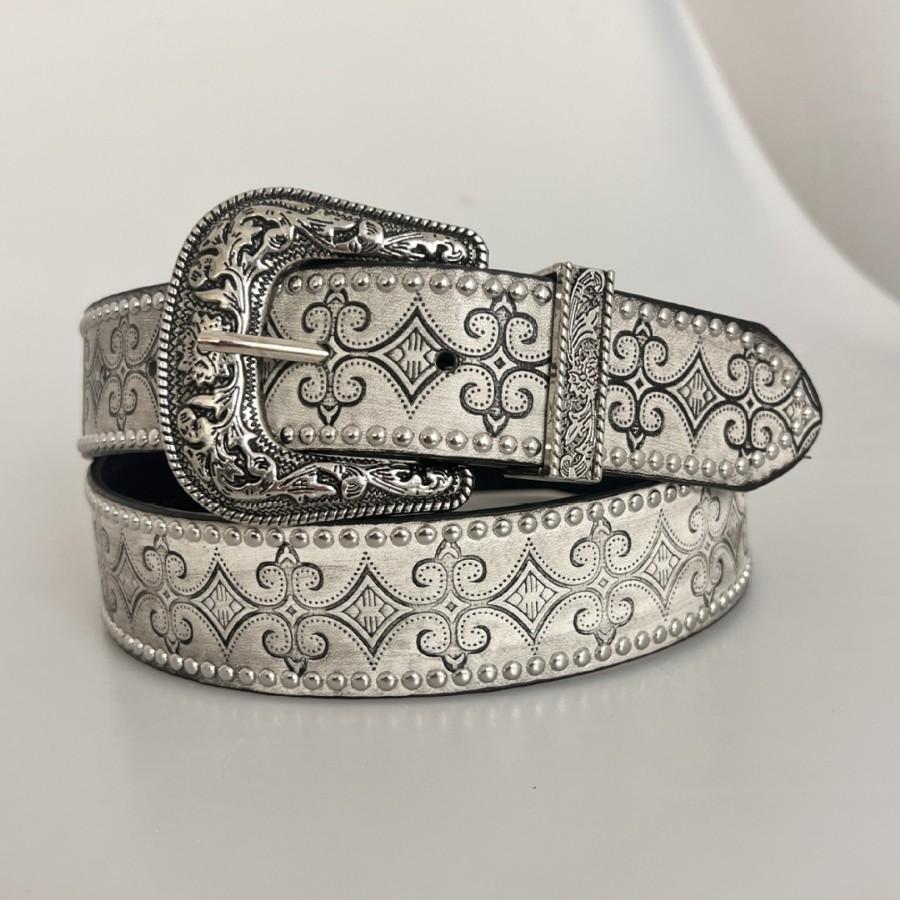 

Retro Distressed Rivet Embossed Waist Belt with Sub Needle Buckle Fashionable Leather 110cm сірий колір