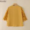 ZANZEA Womens Casual 3/4 Sleeve Lace Crochet Patchwork Loose Blouse