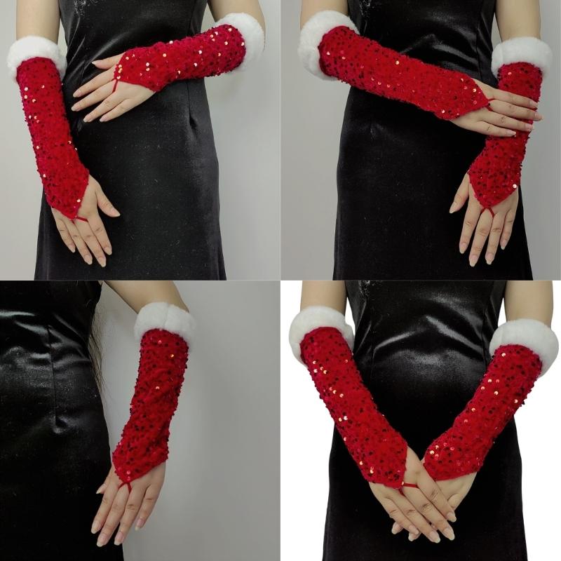 Sequins Gloves Long Fingerless Gloves Dance Gloves Halloween Costume Accessories for Women Masquerade Christmas Wedding