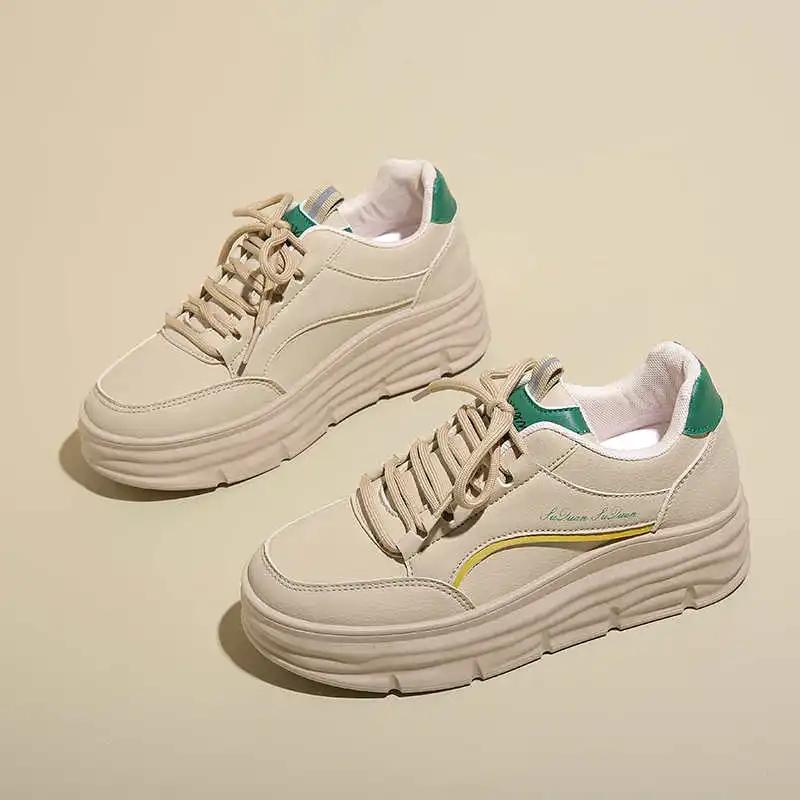 Fashion Spring Thick Sole White Women Shoes Woven Sneakers Size 50 Tenis 47 Sports Choes Fashion Industrial Sewing Practice Pretty