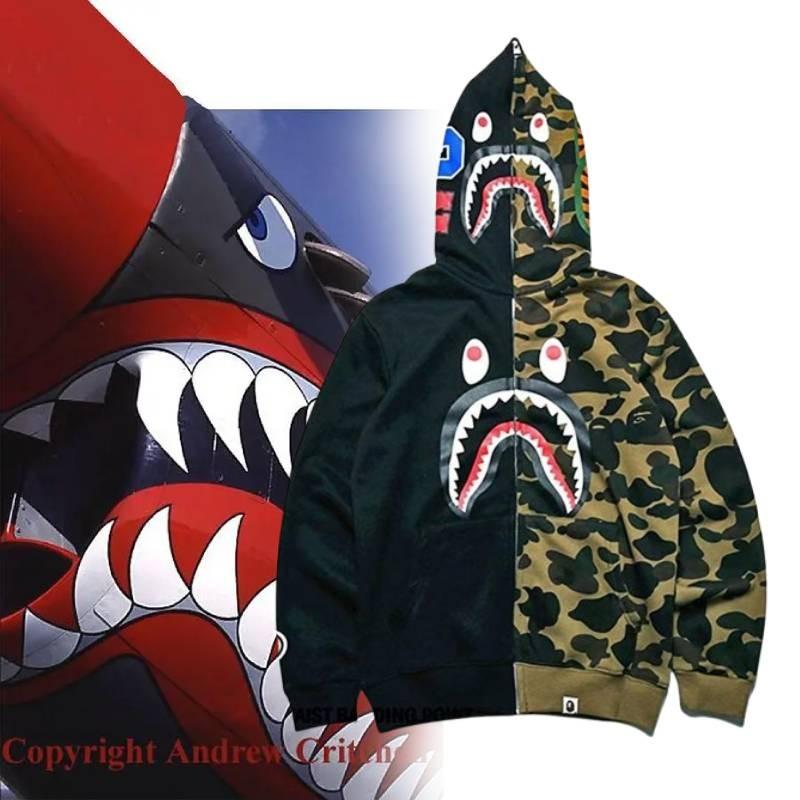 Trendy Shark Head Graphic Hoodie With Stylish Zip-up Design For Youthful Fashion Enthusiasts In Fall