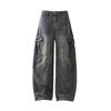 Vintage Washed Distressed Scimitar Jeans 2025: Men's & Women's Loose Wide Leg Work Pants with Multi-Pockets