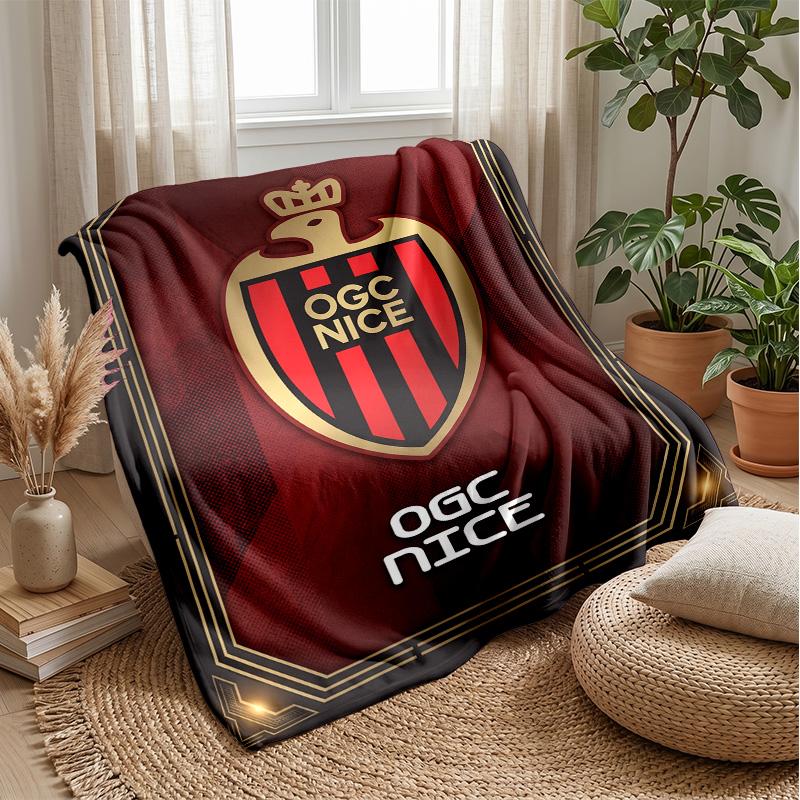 OGC Nice FC Weiche Flanell-Fleece-Decke Leichte Gemütliche Warme Überwurfdecke für Sofa Bett Heimdekoration