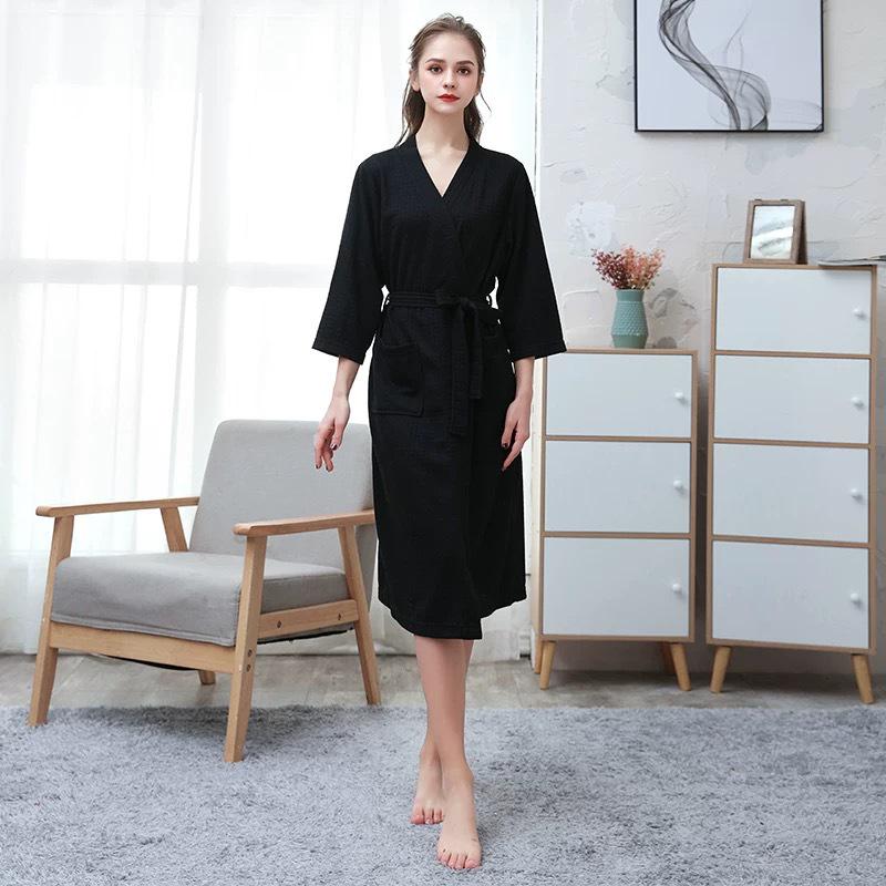 Summer Waffle Mid-Length Bathrobe - Unisex Seven-Sleeve Pajama & Homewear for Couples