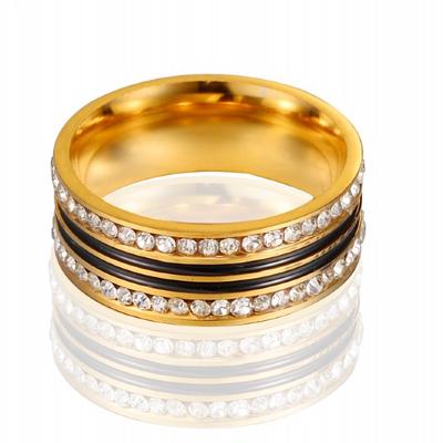 Moda Unisex Inox Doua Randuri De Diamante Trupa Inel Bijuterii Cadou