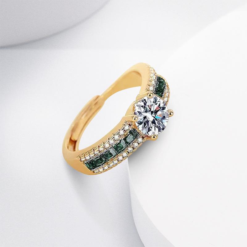2026 Light Luxury Zircon Ring Women's Champagne Real Gold Niche Design Sense Open Ring Women's Jewelry