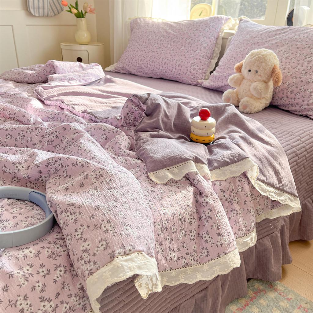 2026 New Cloud Feeling Puff Cotton Small Fresh Lace Bed Cover Bed Sheet Style Summer Quilt - Summer