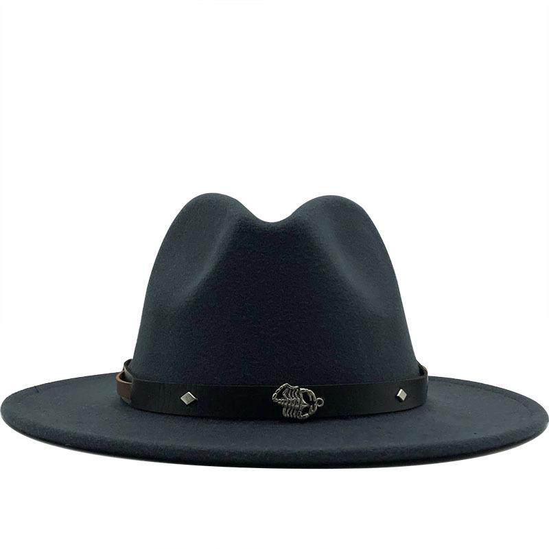 European and American popular hats, women's new woolen jazz top hat, retro flat-brimmed felt straight-edged big eaves hat
