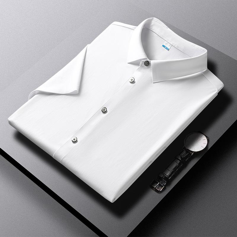 

Мужская рубашка с короткими рукавами из шелкового шёлка, однотонная, весна-лето, повседневная, не оставляющая следов, летняя рубашка с лацканами L