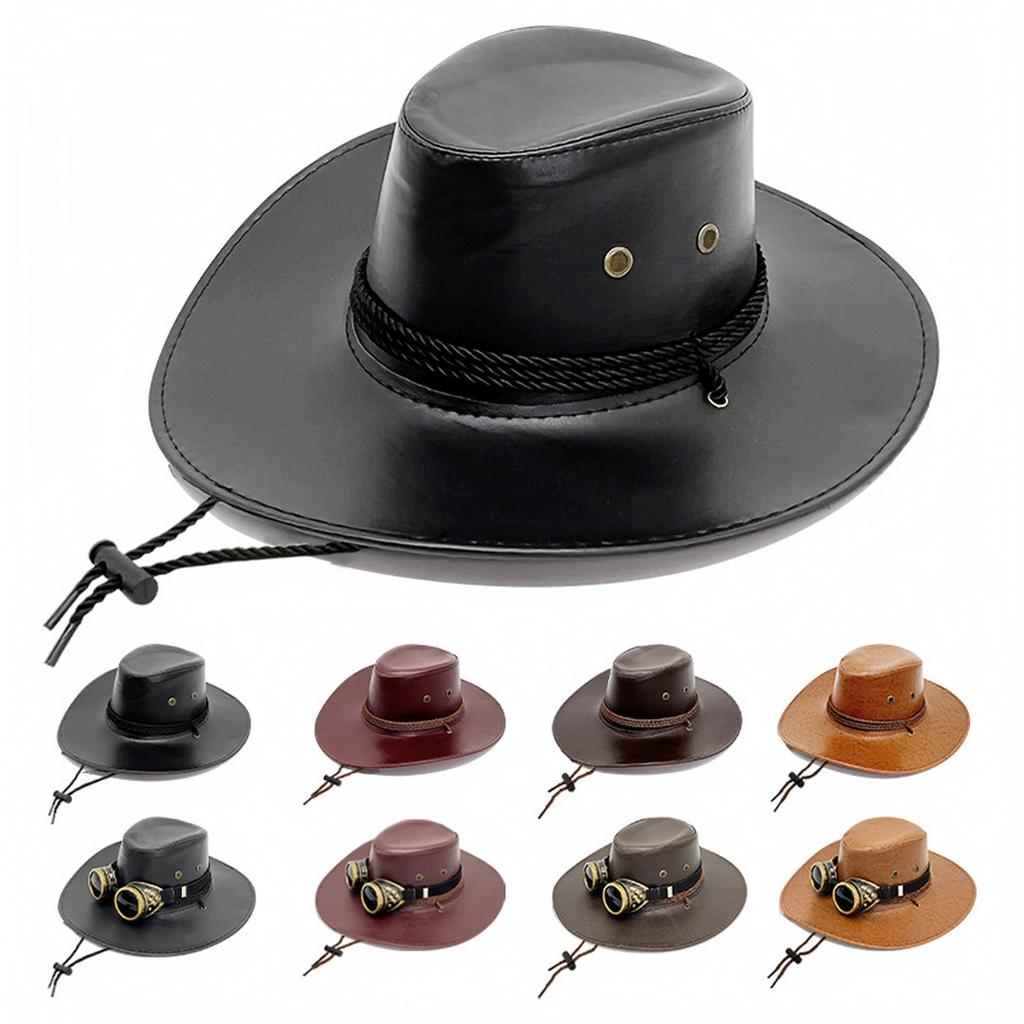 Unisex Western Leather Hat with Wide for