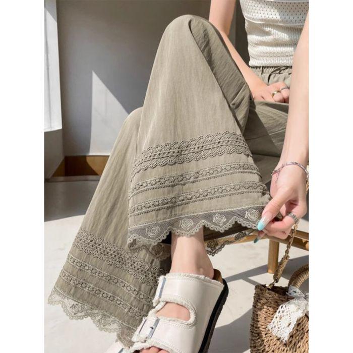 

2026 Summer High-Waisted Lace Wide-Leg Pants - Women s Loose Slimming Straight Casual Pants XL хакі