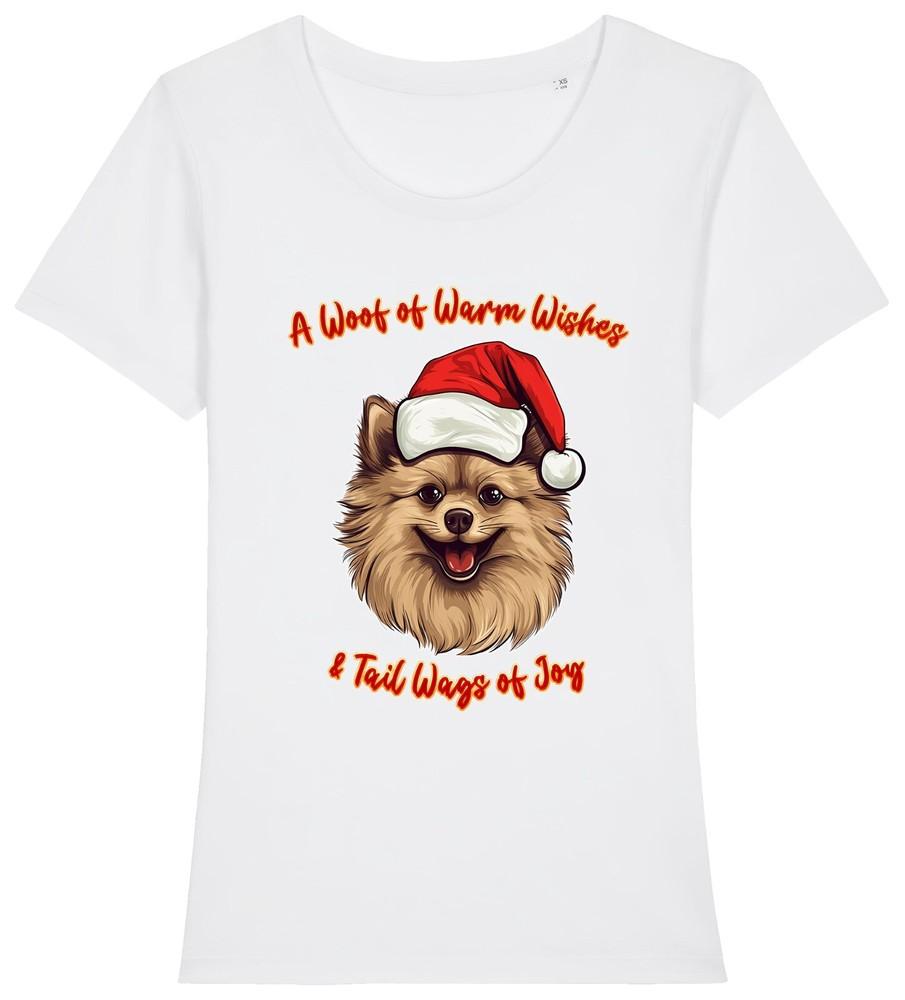 

Womens POMERANIAN Christmas T-Shirt Santa Hat Dog Woof Wishes Stocking Filler 2XL