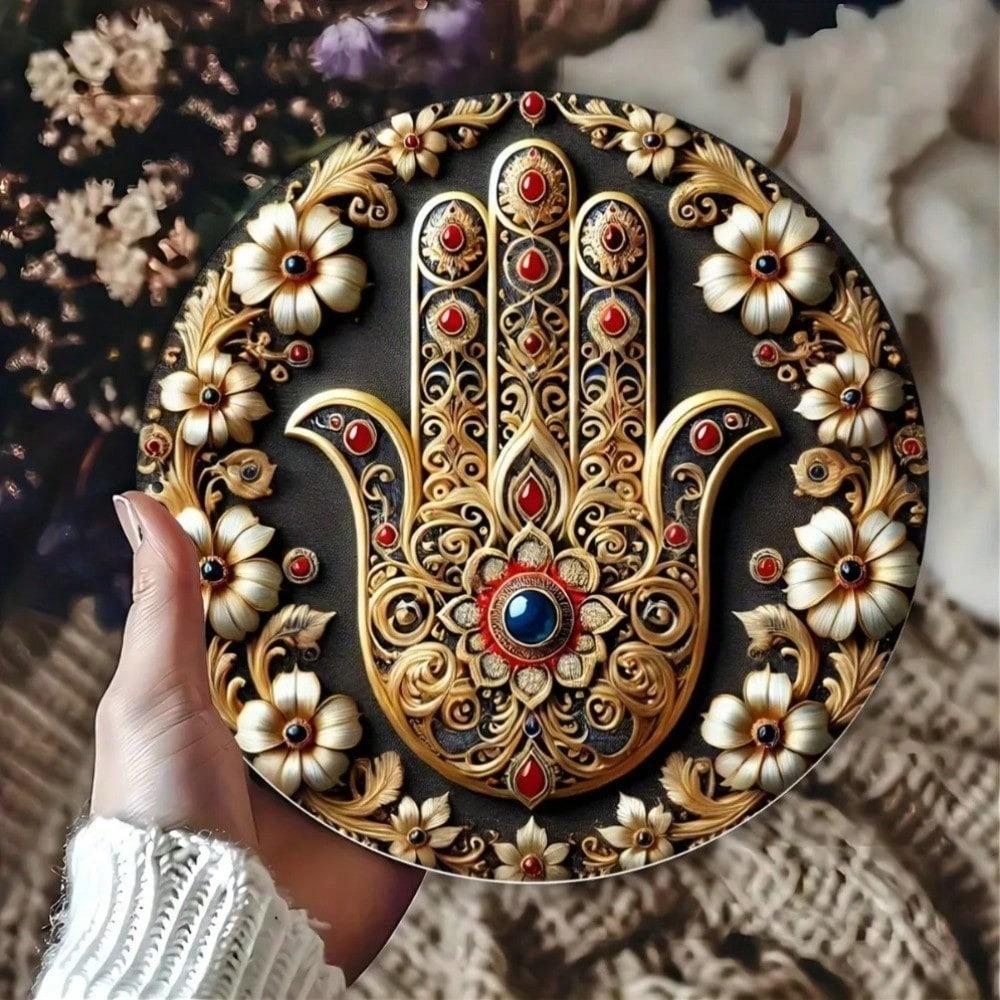 Vintage Metal Wall Decor Hamsa Hand Art Iron Painting Home Decoration