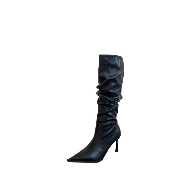 2025 Herbst neue spitze dünne Ferse hoher Absatz Temperament dünn französische Mode sexy Schönheit weiblich Internet-Berühmtheit Stiefel