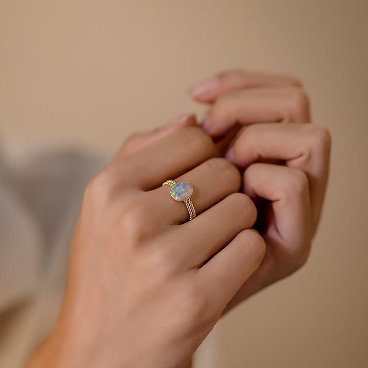 Vintage Japanese-Style Adjustable Opal Ring for Women