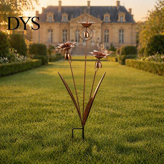 Decorative Metal Stakes Bronze Calla Lily Wind Chime with Bells, Rustproof Ground Stake Yard Art, Garden Bed Accessories Easy Install Outdoor