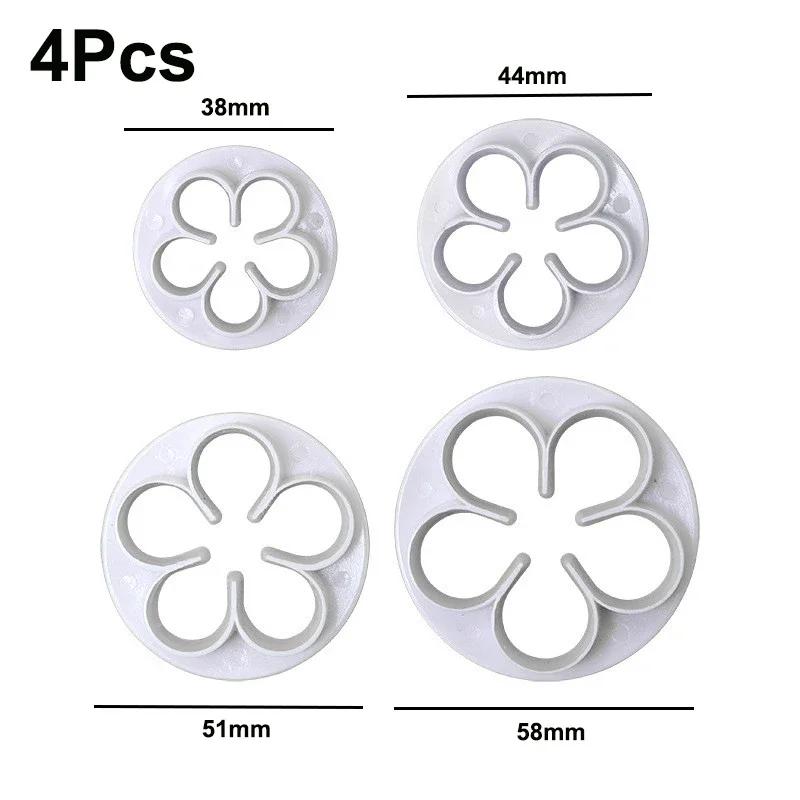 4Pcs Rose Flower Fondant Cake Decorating Mould Plum Blossom Dessert Cookies Cutter Mold Gum Paste Pastry Tools Baking Supplies