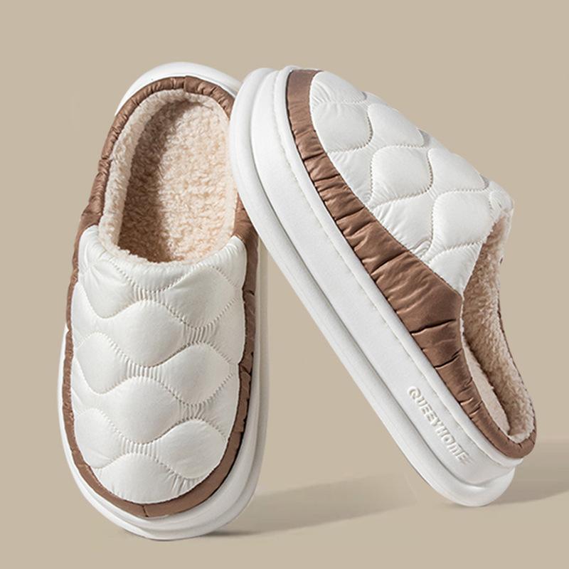 Autumn and winter down men's cotton slippers indoor home waterproof and slip-resistant couple plush cotton drag men's winter