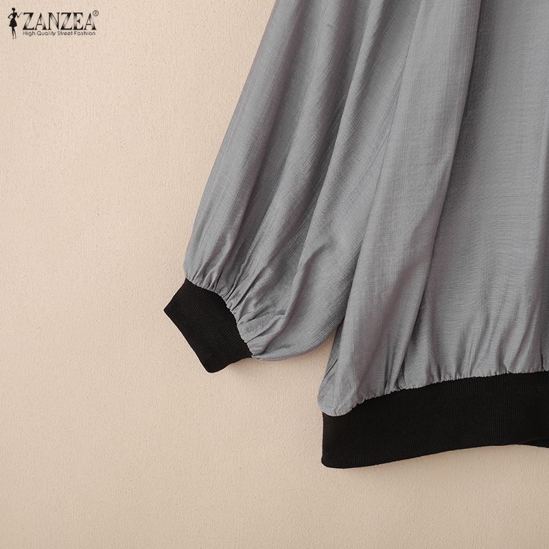 ZANZEA Damen Lässig Rundhals Locker Langarm Überwurf Bluse