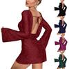 Women's Long Sleeve Fashion Sexy Backless Sequin Dress