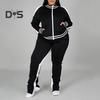 2 Stuks/Set Dames Joggingpak Plus Size Rits Lange Mouw Trainingspak met Broek Losvallend Trainingspak Sportoutfit voor Joggers