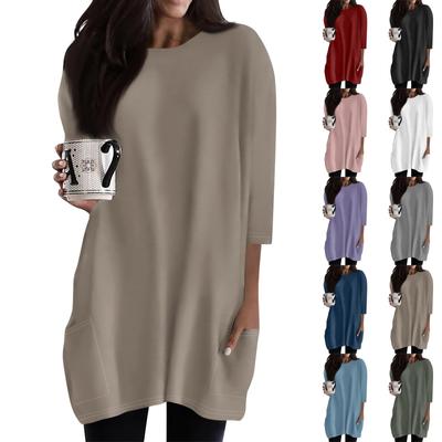 Kadın Günlük 3/4 Kollu Gömlekler Moda Baskılı Cepli Tunik Üstler