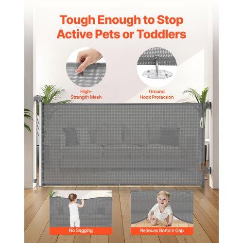 VEVOR Retractable Baby Gate, Extends To 1850 Mm Wide, 795 Mm Tall, with Security Lock, Easy To Use, Walk Through Without Tripping