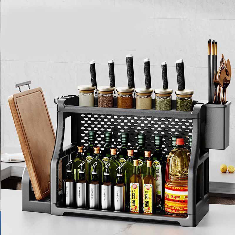 WTEMPO Household Kitchen Seasoning Storage Rack Plastic Table Top Seasoning Kitchen Utensils Multi-layer Functional Storage Knife Holder