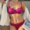 French Ultrathin Bra Set Sexy Luxury Fuchsia Women Underwear Romantic Lace Brassiere    Ladies Breathable Lingerie 2-Piece Set