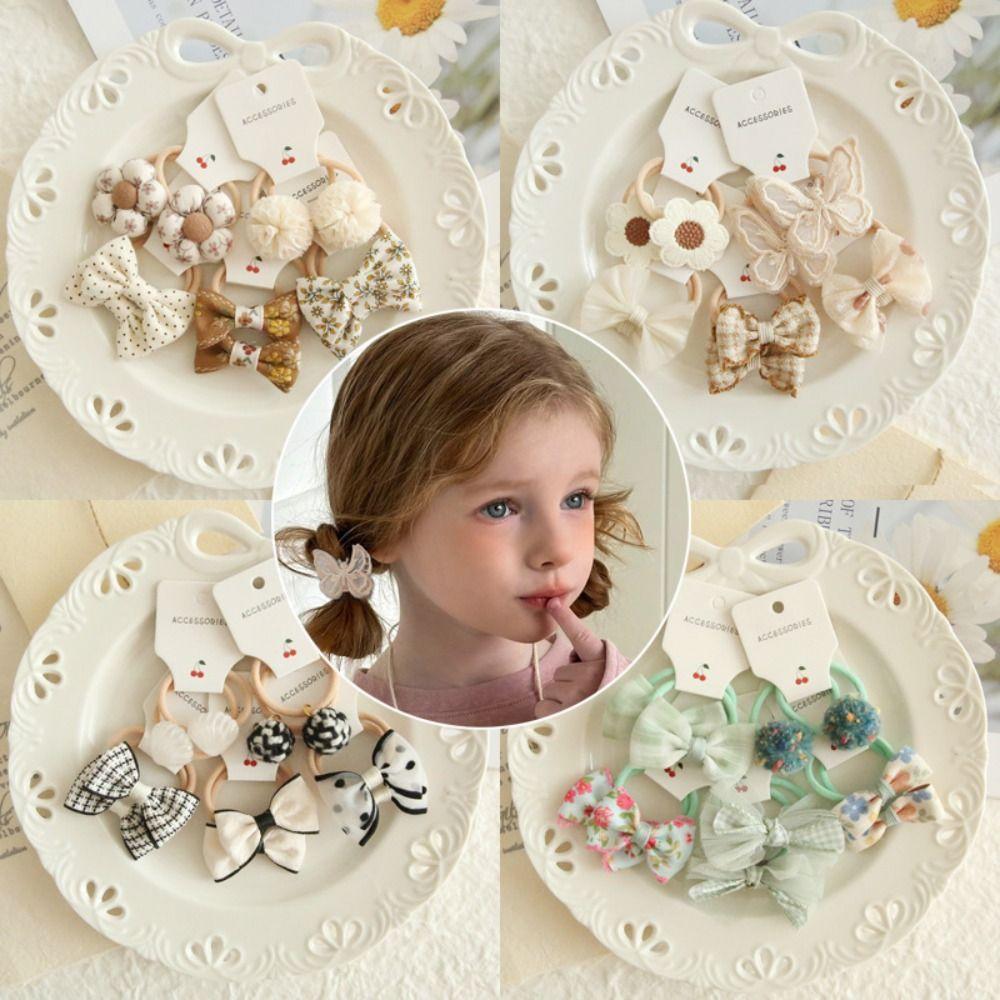 10Pcs Cute Elastic Rubber Band Kids Girls Bows Flower Headdress Scrunchies Hair Ties Bowknot
