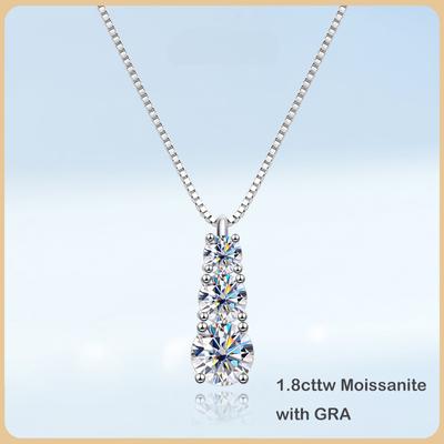 Collana con ciondolo Moissanite in vero argento sterling 925 alla moda da 1,8 cttw per le donne, collane di diamanti, anniversario, gioielleria raffinata