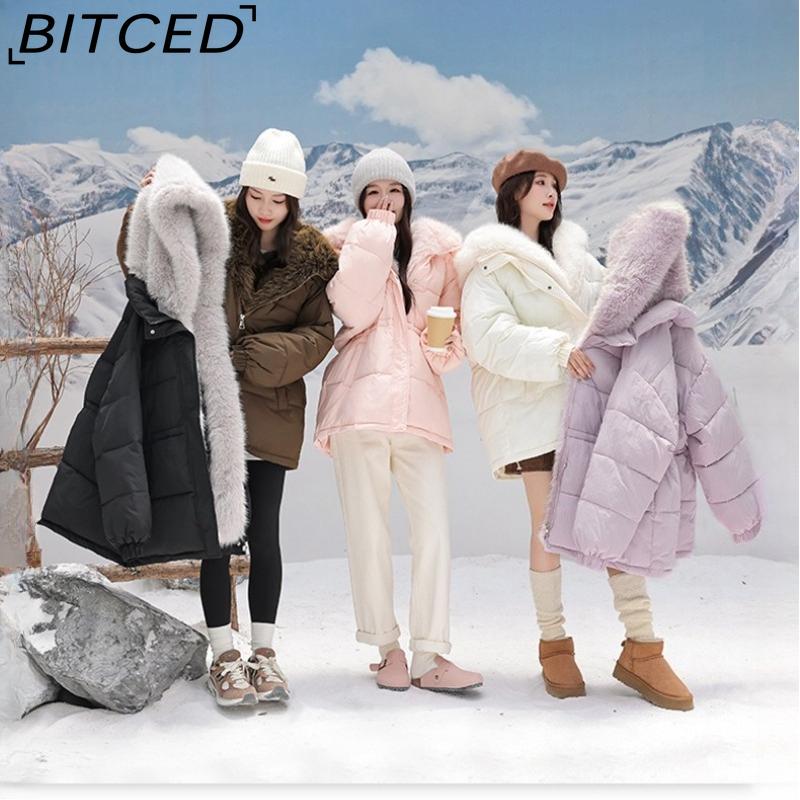 BITCED Detachable Oversized Fur Collar Down Jacket for Women Winter Thickened Waist-Defining Fur-Trimmed Parka