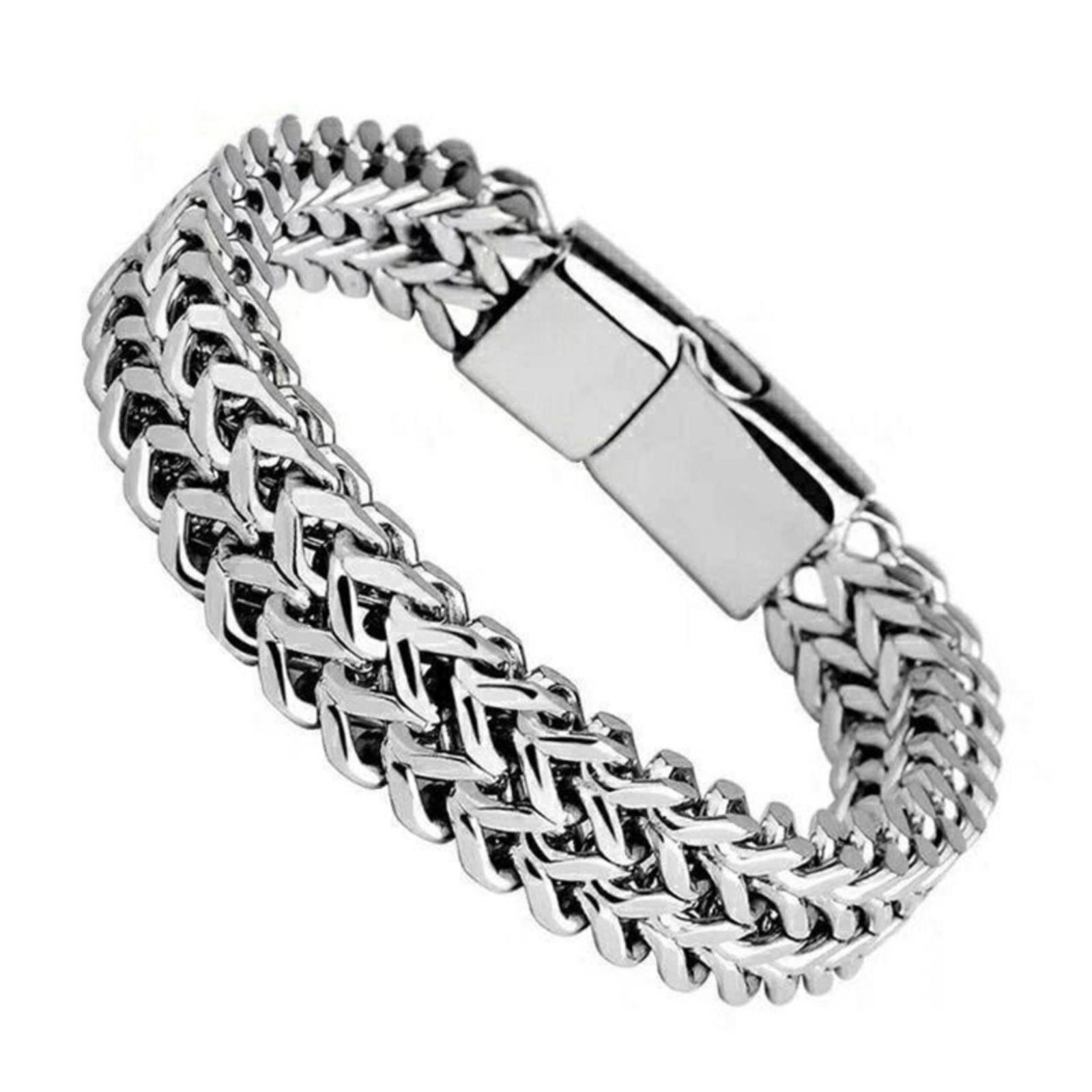 

8 * 4MM stainless steel bracelet for men, double front and back punk hip-hop bracelet One Size білий