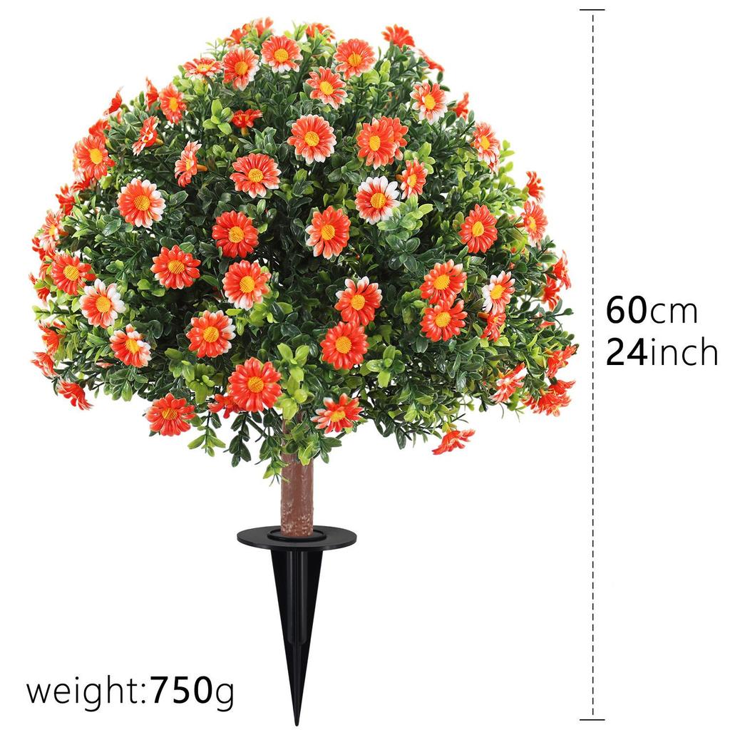 Artificial Chrysanthemum Garden Stake with Eucalyptus Accent - Decorative Faux Greenery
