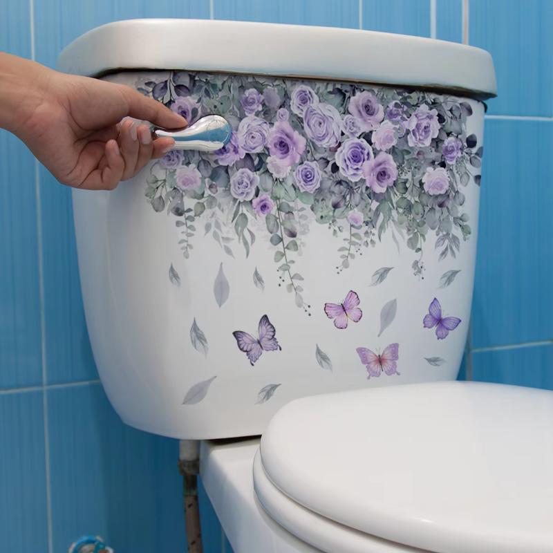 Plants Flowers Butterflies Toilet Sticker Bathroom Toilet Cover Sticker Refrigerator Wall Stickers Wc For Home Decoration