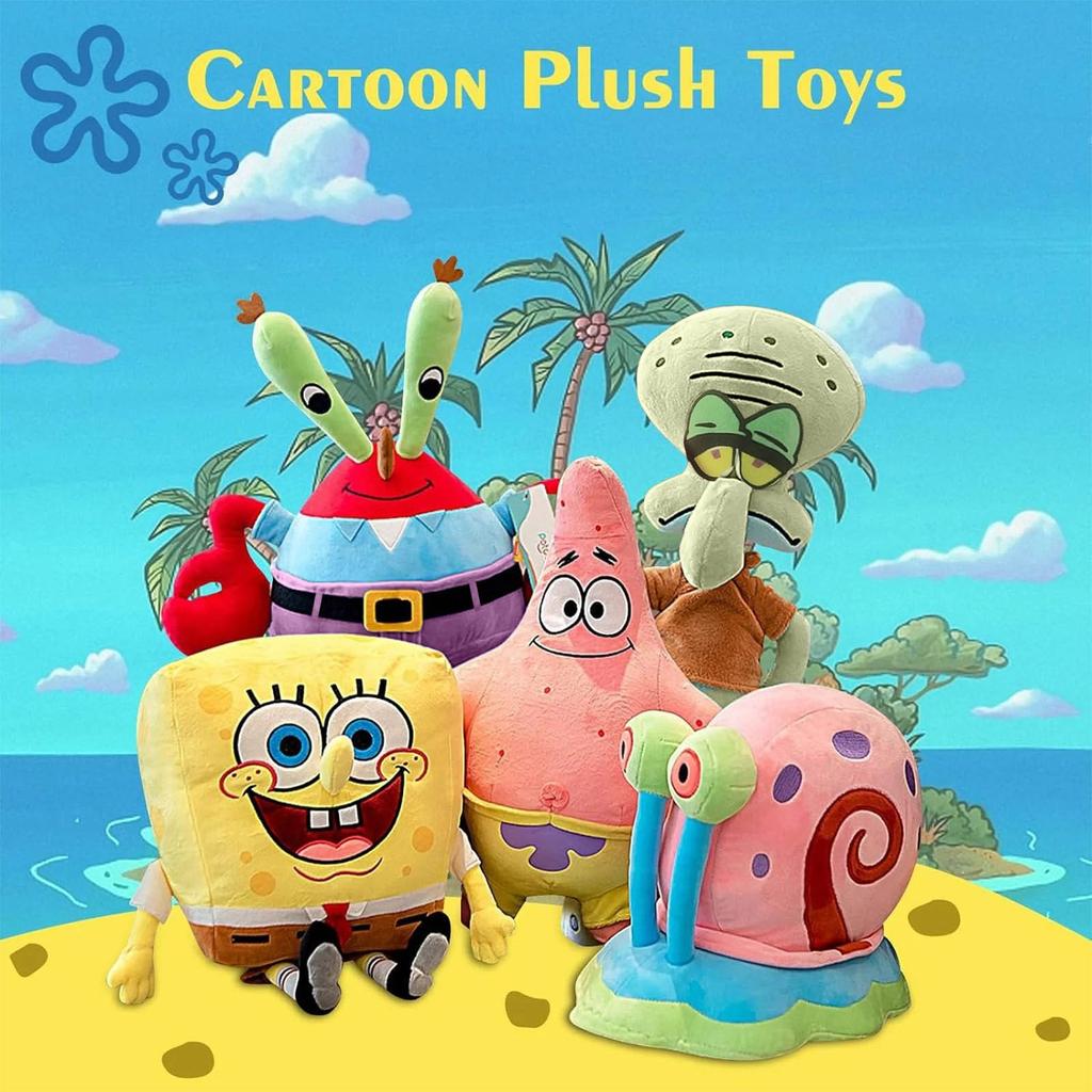 Plush Toys - 6 Pieces Super Soft Stuffed Plush Pillow, Cartoon SquarePants Plush Doll Set