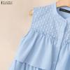 ZANZEA Women Casual Round Neck Loose Summer Sleeveless Blouse