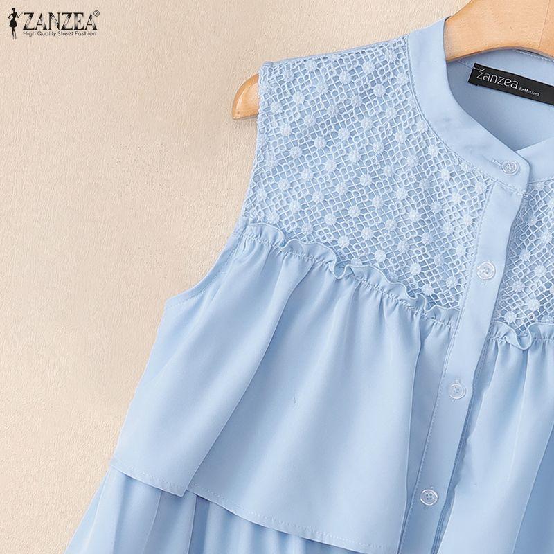ZANZEA Women Casual Round Neck Loose Summer Sleeveless Blouse