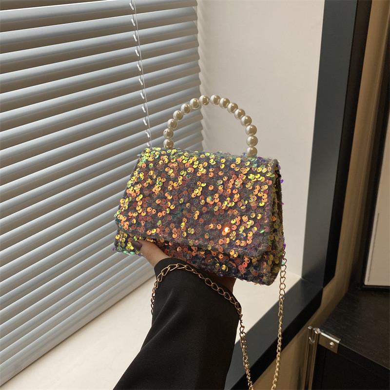 Elegant Black Sequin Evening Shoulder Bag Chic Chain Strap Perfect For Street Style