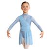 Girls Rhinestones Lyrical Dress Long Sleeve Mock Neck Cutout Back Side Split Sheer Mesh Ruched Costume
