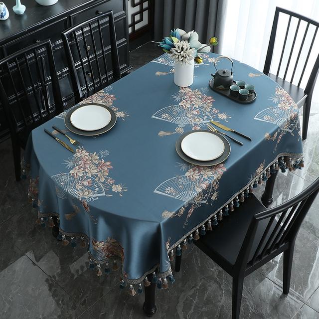 Chinese Tassels Oval Tablecloth For Dining Table Party Luxury Kitchen Coffee Table Cover Fabric 3d Jacquard Home Decoration