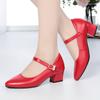 Genuine Leather Lady Pumps Pointed Toe Office Lady Pumps Buckle Strap Shallow Mouth High Heels Thick Heel Wedding Women Shoes