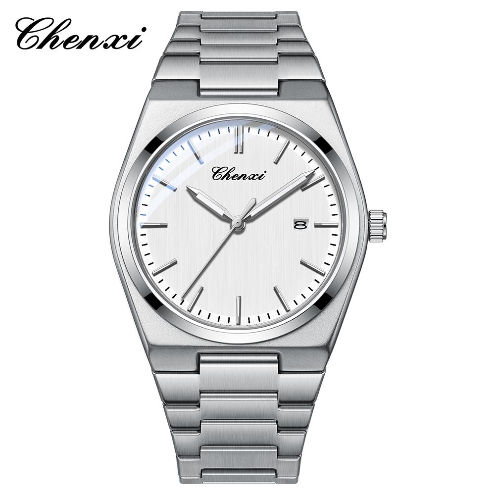 CHENXI Watches for Man Silver Business Fashion Men's Quartz Watch Luminous Date Calendar Display Waterproof Wristwatch