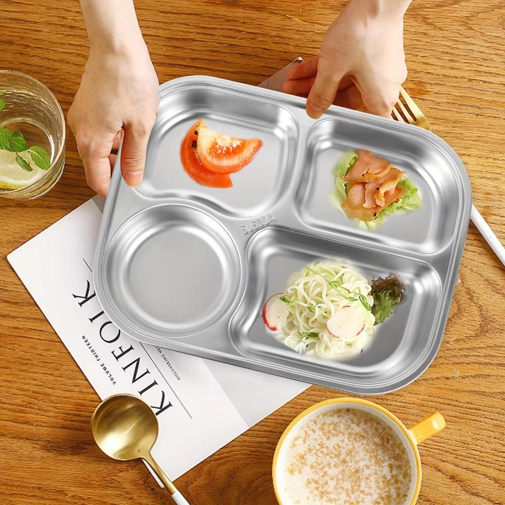 4/5-Compartments Divided Dinner Plate with Lid School Food Plate Divided Dinner Tray  Kindergarten