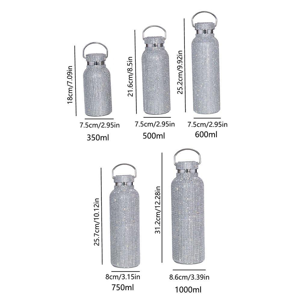 Thermal Rhinestone Water Bottle Stainless Steel Refillable Glitter Tumbler Removable Carrying Strap Chain Vacuum Flask Women