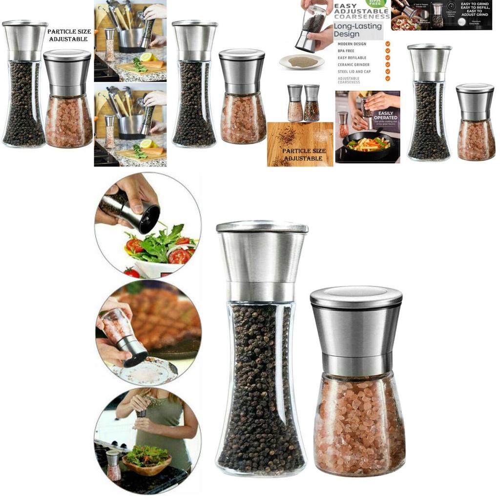 Premium Salt- och Pepparkvarnset 304 Rostfritt Stål Glas