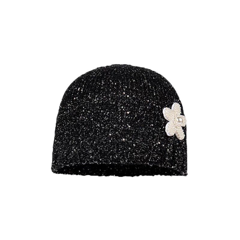 Niche Design Cute Black Hollow Bow Cold Hat Women Versatile Elastic Lace Hat Hot Girl Pile Hat