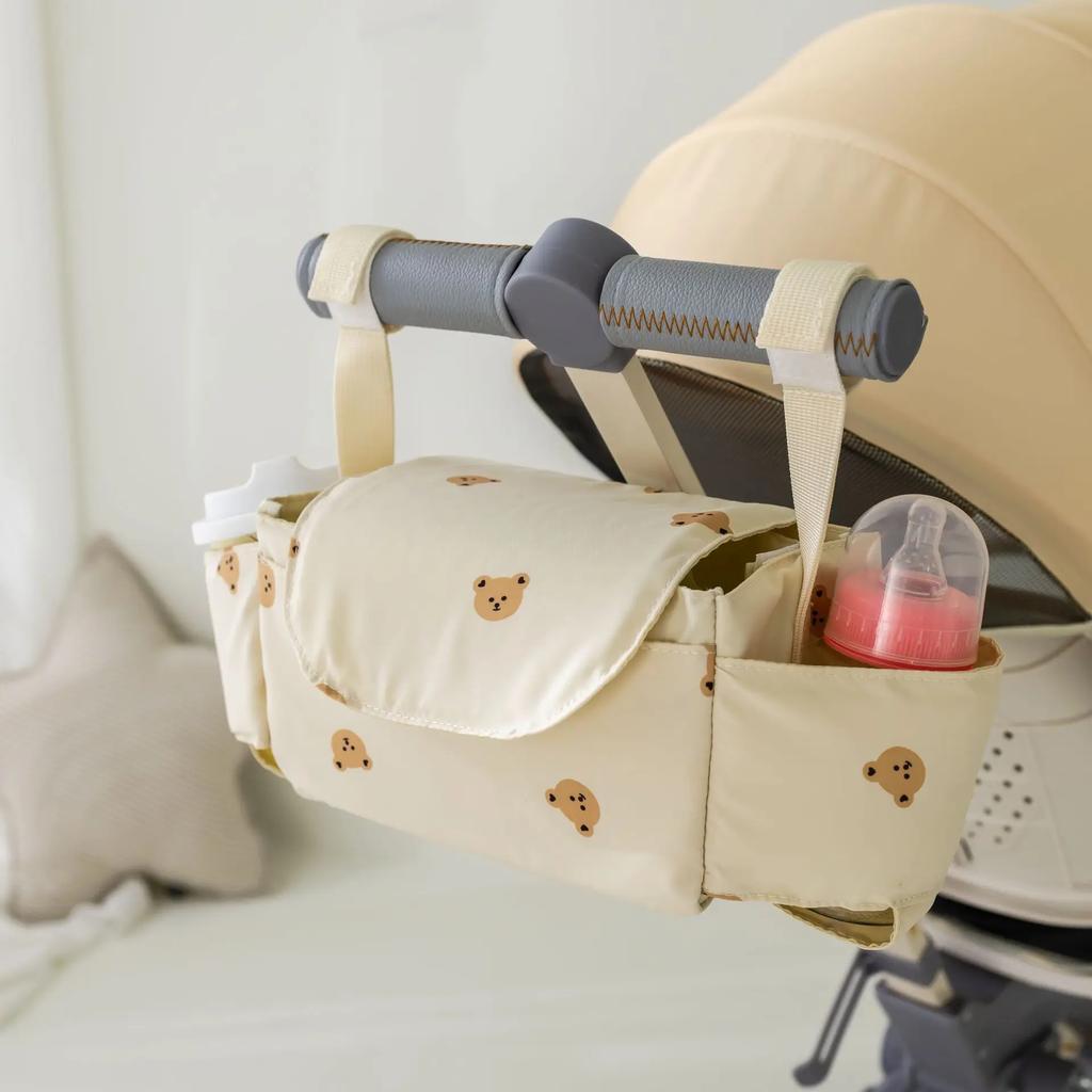 Korea Bear Mommy Bag Baby Stroller Bag Pram Organizer Cartoon Bottle Holder Baby Stroller Accessories Hanging Caddy Storage Bag