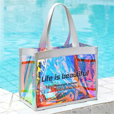 Transparent PVC Beach Tote Bag Waterproof Large Capacity Swimming Bag Summer Travel Storage Handbag for Women